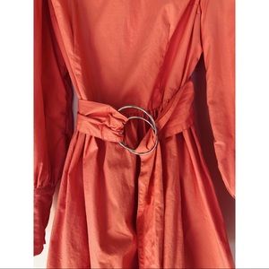 Peach Puff Sleeves Belted Mini Dress